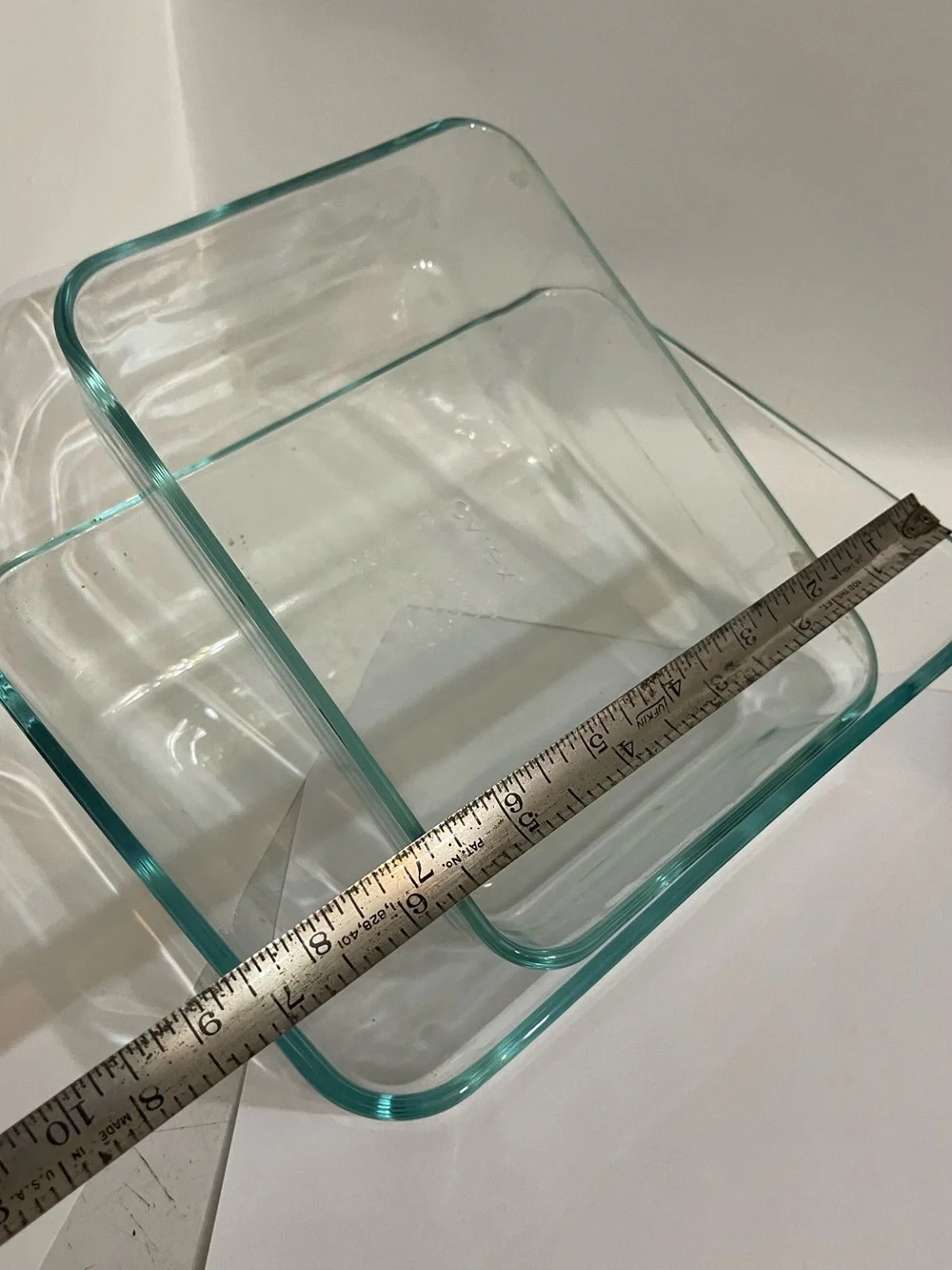 2 Pyrex Clear Glass Rectangular Baking Dish Set with Aqua Rim